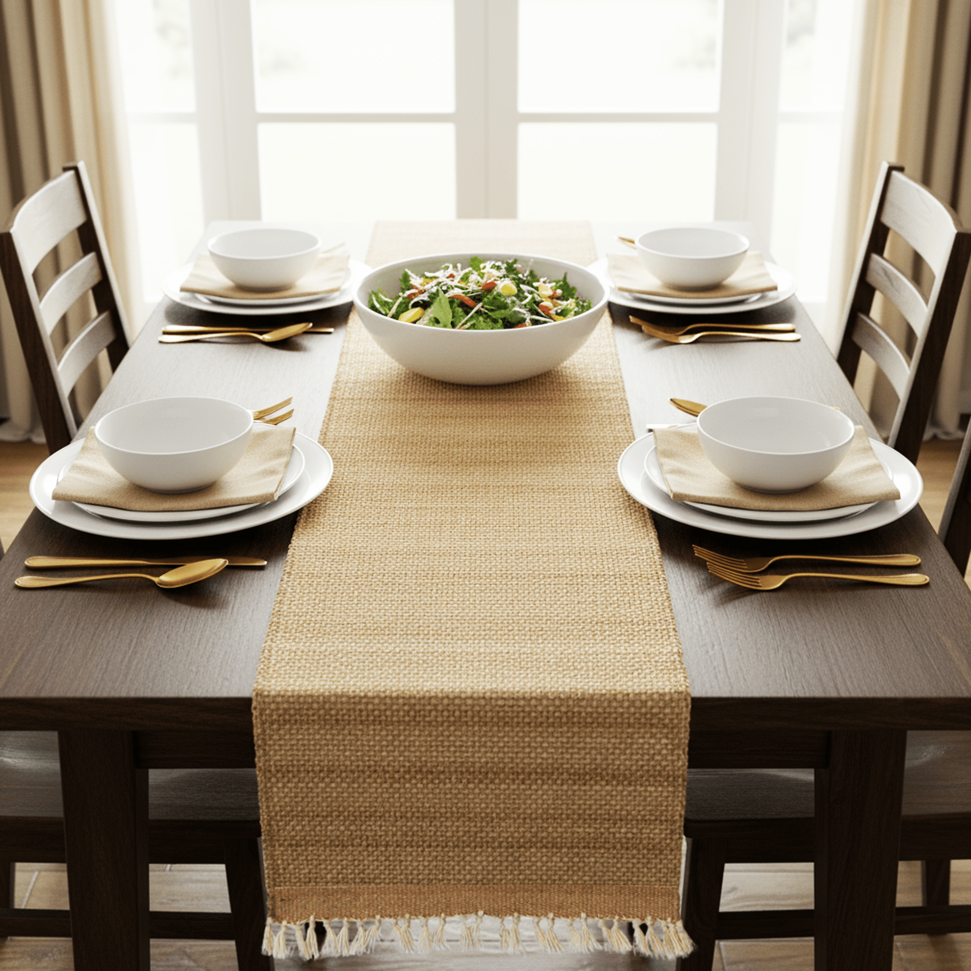 Eco Crave Natural Jute Table Runner 12x55 Inch – Hand Woven Rustic Farmhouse Dining Table Decor, 0.25 Inch Thick Eco Friendly Boho Burlap Style Runner for Kitchen Wedding Party Holiday Use