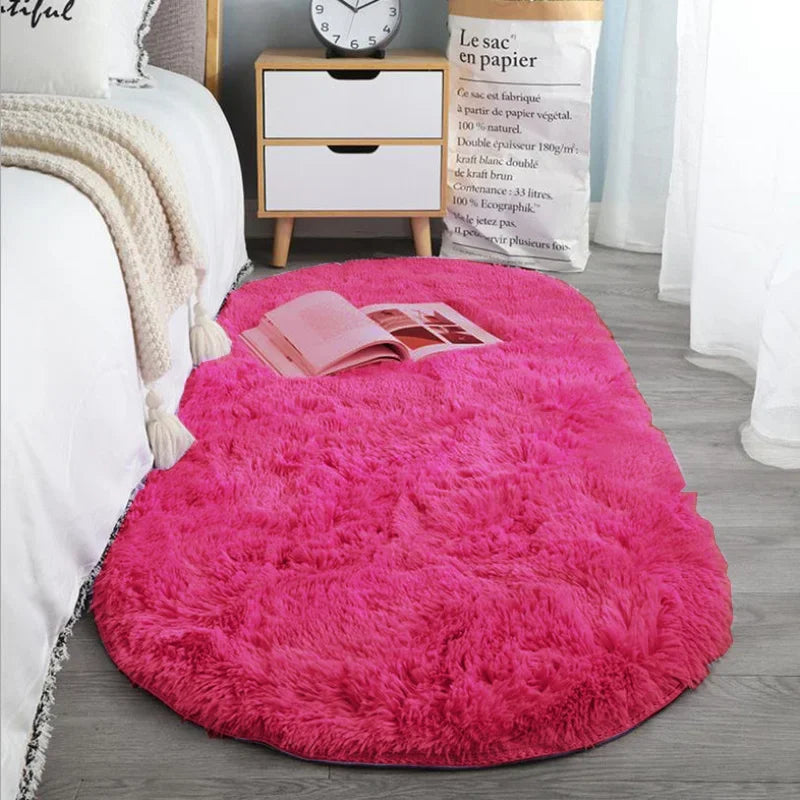 Oval soft silky plush carpet for living room, sofa, coffee table, or girl’s bedroom