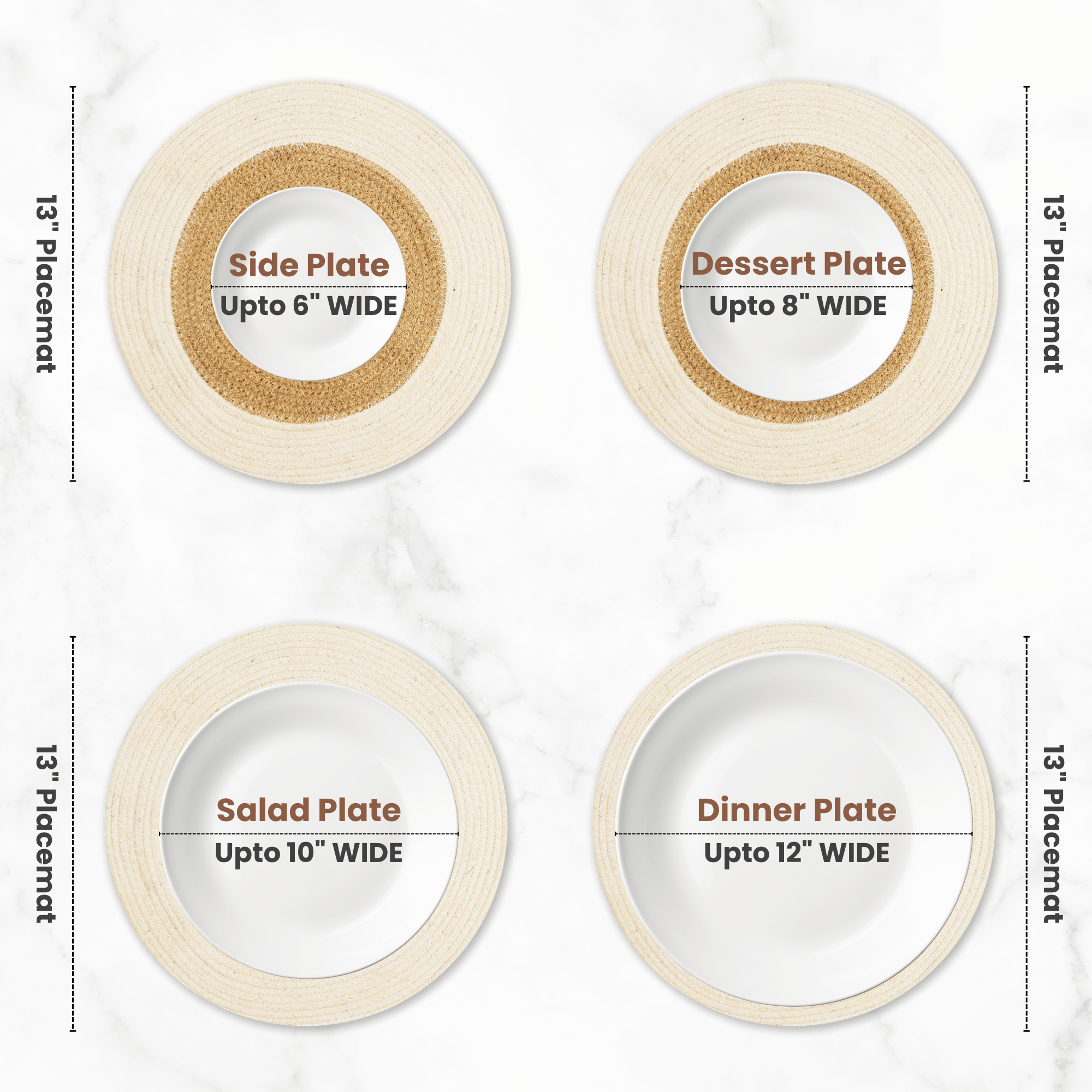 Eco Crave Jute Round Placemats Set of 8 – Hand Woven Natural Beige Jute with White Rim, 13" White Jute Placemats, Woven White Round Placemats, Farmhouse Table Decor